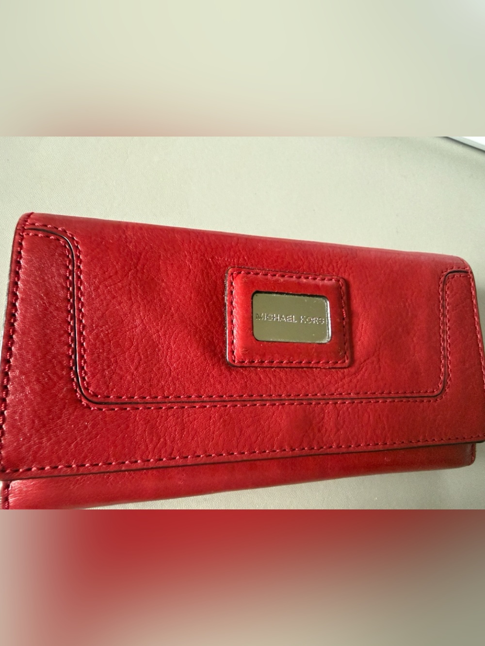 Michael Kors Red Leather Wallet with Polished Logo Plaque